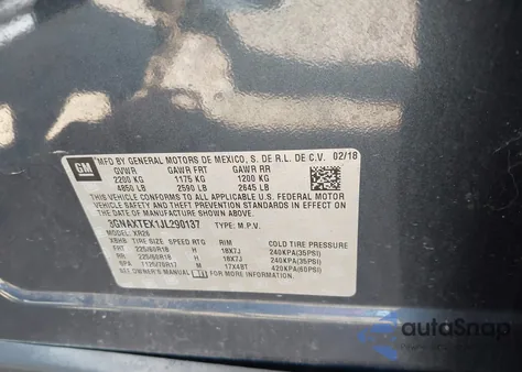 2018 Chevrolet Equinox Lt z USA, uszkodzony, nr VIN 3GNAXTEX1JL290137